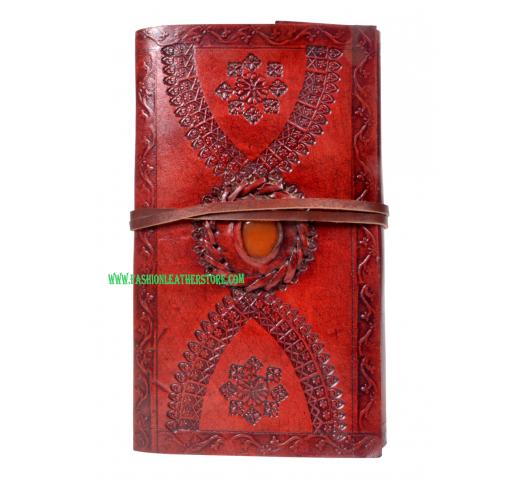 New Handmade Embossed Leather Journal Single Stone Stylish Design Diary & Sketchbook 
